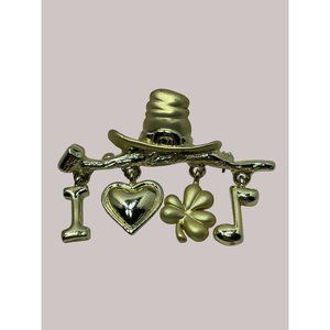 I Love Irish Music 2.25” Goldtone Brooch by AJC